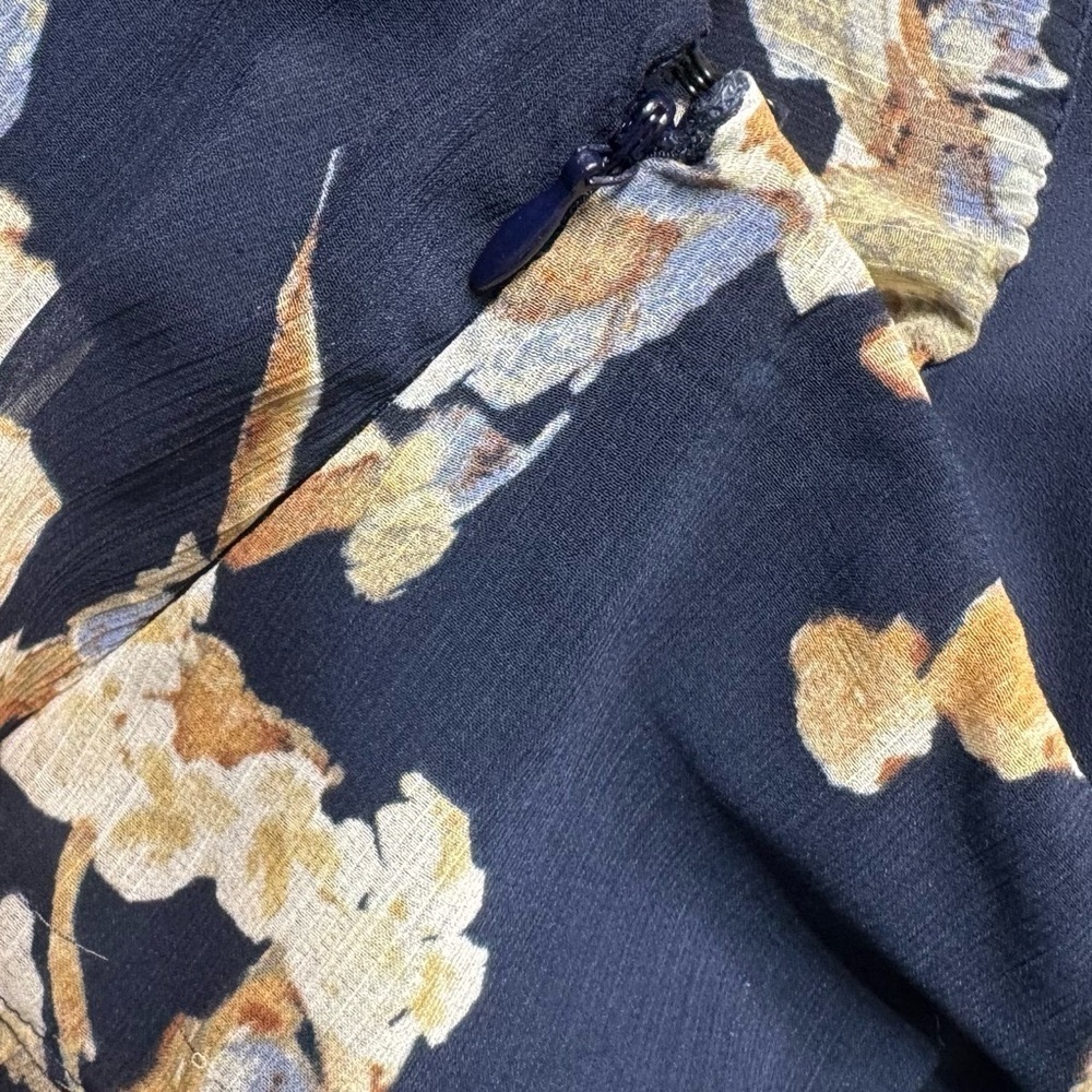 Ralph Lauren Floral Crinkle Georgette Tiered Maxi Midi Skirt Navy Cream Size 00 - Picture 13 of 16
